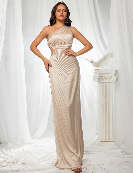 Glamourous One Shoulder Bodycon Pleated Mermaid Evening Dress